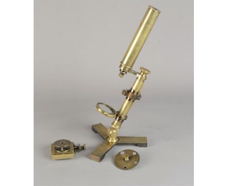 A mid-19th Century brass Abraham &amp; Dancer Improved Compound Monocular Microscope,  with eyepiece, objective, rack and pin