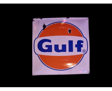 Nice, vintage Gulf enamel sign. Size: 30 x 30 cm. Condition: Very Good. Location: The Netherlands, Tilburg. 