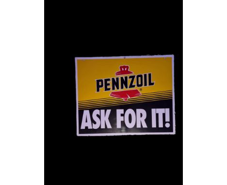 Vintage Pennzoil, "Ask for it!", two-sided enamel sign. Size: 46 x 57 cm. Condition: Very Good. Location: The Netherlands, Ti