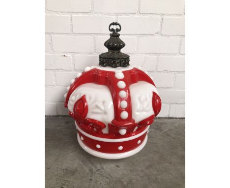 Rare 1950s Standard Oil Red Crown Gasoline one-piece, milk-glass, gas pump globe-esque, hanging lamp. Given as an award to ce