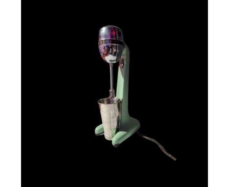 Vintage American Hamilton Beach DM03 milkshake mixer. Jadeite green porcelain, enamel, stand, chrome top and stainless steel 