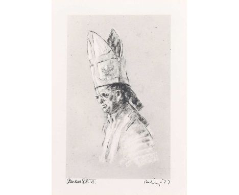 Harold Riley (British 1934-2023) "Paulus P. P. VI" Signed by both the artist and Pope Paul VI and dated '77 in ink in the mar