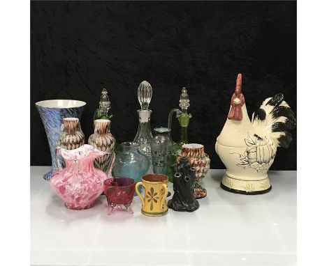 A quantity of glass items with an item of pottery and China.