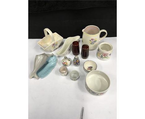 Thirteen pieces of Poole Pottery including white bodied  5.5" jug, twin tone shell, etc.