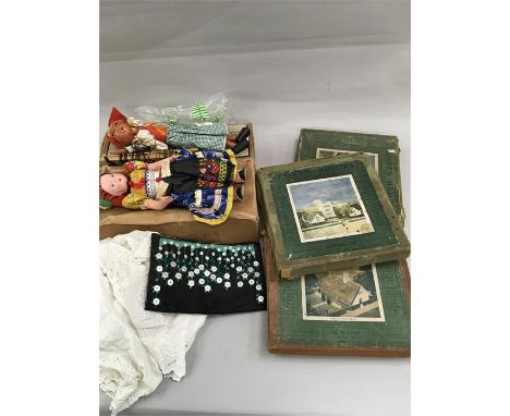 A mixed lot to include a vintage Pelhams Puppet, Doll, Three boxes of Lott's Bricks etc.