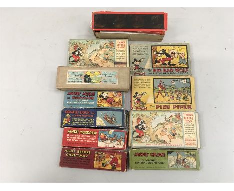 A selection of  Ensign Limited Magic Lantern Slides to include The Big Bad Wolf, The Pied Piper, Three Little Pigs and others