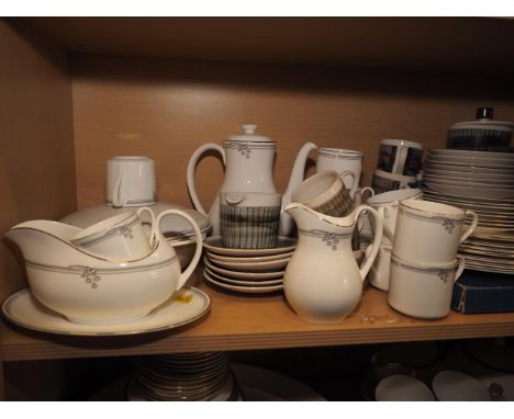 A Royal Doulton "Andante" pattern dinner and coffee set for eight, and a Briglin studio pottery part coffee set 