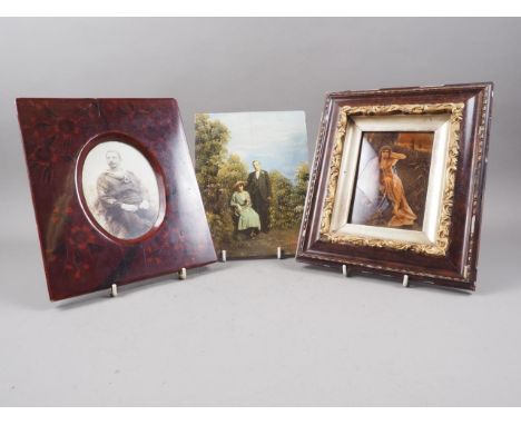 A crystoleum of a girl with an owl, 5" x 4", in original frame, a late 19th century photograph of a sailor, in lacquered fram