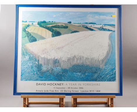 A gallery print, "David Hockney: A Year in Yorkshire",  Annely Juda Fine Art 2006, in painted frame 