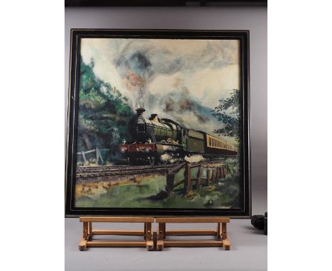 J R W: oil on board, Great Western locomotive 5900 Hinderton Hall, 29" x 28", in ebonised frame 