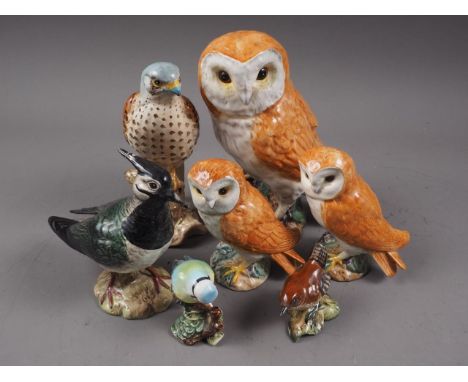 Three Beswick owls, in sizes, two Aynsley ceramic owls, a number of Goebel's ceramic owls and other birds, various 