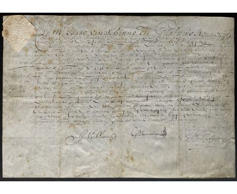 1740 ANTIQUE MANUSCRIPT FOR ISAAC VAN SCHINNE WITH EMBOSSED SEAL ACCEPTABLE CONDITION APP.SIZE: 30cm x 21cm