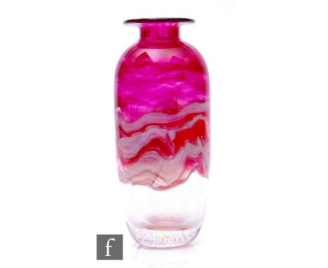 A contemporary Jonathan Harris studio glass vase of ovoid form with flat rim, in graduated pink to clear and decorated with o