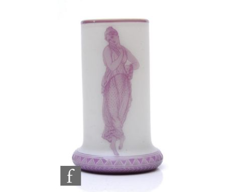 A late 19th Century Stevens &amp; Williams Dolce Relievo cameo glass vase of sleeve form with wide base cased in amethyst ove