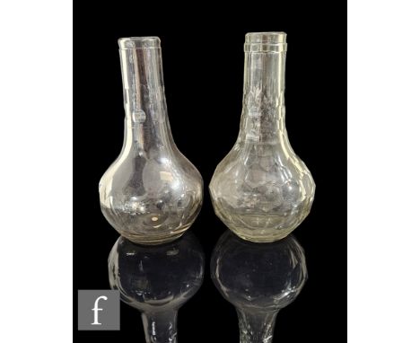 A 19th Century continental glass Hookah base, possibly Bohemian, of globe and shaft form with facet cut body and neck, height