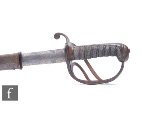 An 1821 pattern light Cavalry officer's sword, pierced basket and fish skin grip, the 88cm blade with inscription 'Presented 