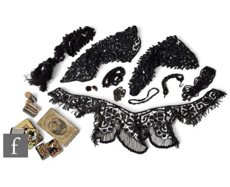 An assorted collection of Victorian/Edwardian accessories, to include&nbsp;black beadwork, examples including collars, appliq
