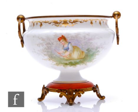 A 19th Century Bohemian opal glass bowl in the manner of Josef Ahne, the footed shouldered ovoid bowl with everted rim, hand 