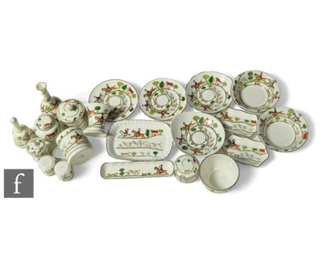 A collection of hunting scene porcelain items and tablewares, factories including Wedgwood, Coalport and Crown Devon, to incl