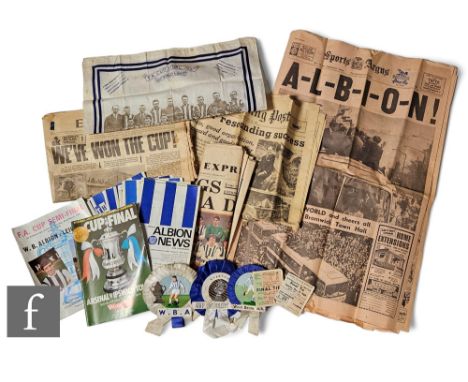 A 1931 West Bromwich Albion FA Cup final handkerchief, also two rosettes, an Everton rosette (probably for 1968), two ticket 