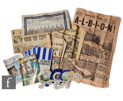 A 1931 West Bromwich Albion FA Cup final handkerchief, also two rosettes, an Everton rosette (probably for 1968), two ticket 