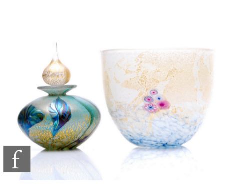 A contemporary Jonathan Harris studio glass bowl, of high sided form, decorated with stylised millefiori flower heads canes o