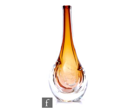 A 20th Century Unikat Corona Graal glass vase by Professor Konrad Habermier, the globe and shaft form body cased in clear cry