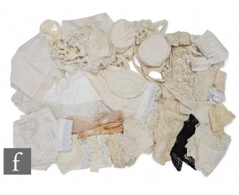 A large collection of assorted Victorian and later textiles, to include mostly lace examples, including a blouse, various col