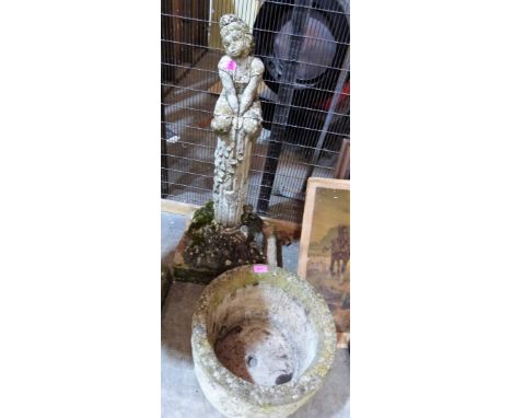 A garden statuary figure 37'' high and a moulded planter