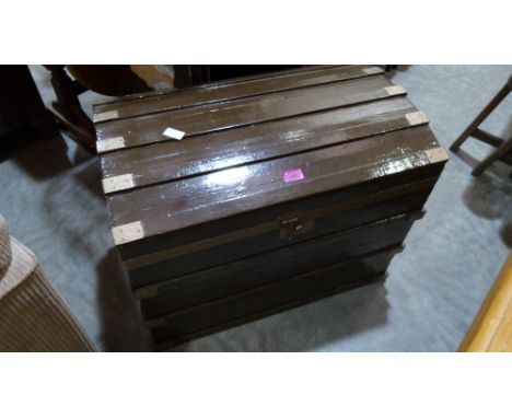 A painted pine trunk with domed lid. 27'' wide