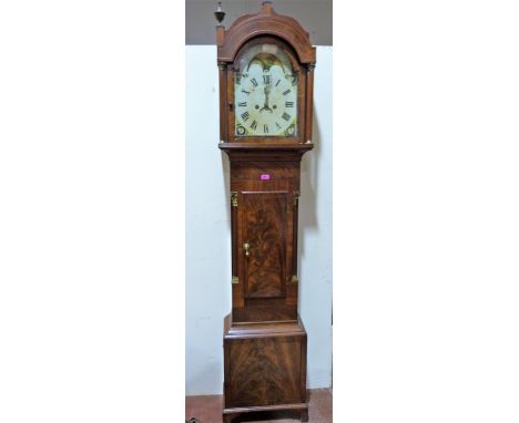 A Victorian mahogany longcase clock with 8 day movement and painted break arch dial with rolling moonphase. 85'' high