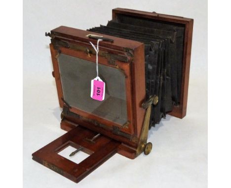 A Victorian J. Lancaster & Son folding half plate field camera 'Instantograph'. c1900. No lenses