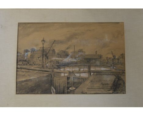 Dennis Gilbert charcoal &amp; chalks - Chelsea Basin London 23" x 15"