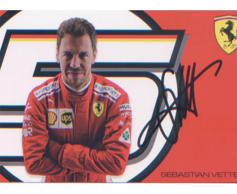 Sebastian Vettel signed postcard sized picture. Good Condition. All signed pieces come with a Certificate of Authenticity. We