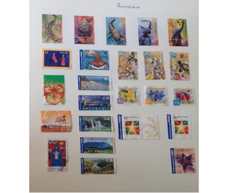 British Commonwealth and Europe stamp collection in luxury brown ring binder over 200 stamps from around the world. Good Cond