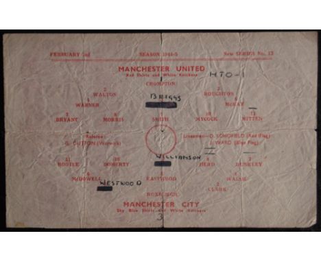 Rare single sheet Man Utd War time programme. Folds and a little worn but still not bad and a rare item.   Condition:  Fair 