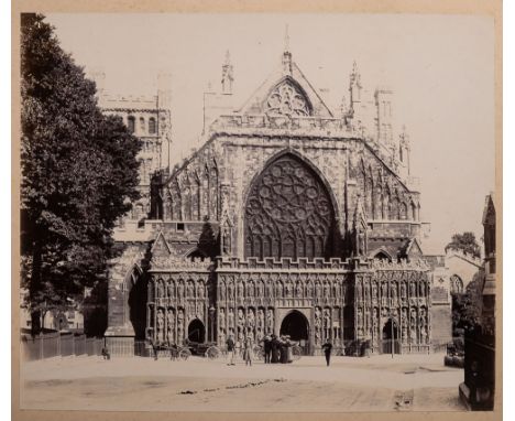 EARLY PHOTOGRAPHY : ' Exeter Cathedral,' a fine large mounted albumen print, 295 x 245 mm, photographer unknown, c1860s. With