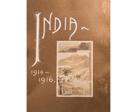 INDIA : 1914 - 1916. An album of photographs and postcards, also tipped-in is a manuscript signed letter from the House of Co