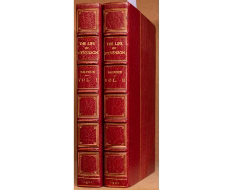 BALFOUR, Graham - The Life of Stevenson: 2 vols, map, 2 portrait plates, handsome crimson straight grained morocco, matching 