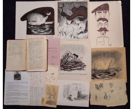 SEGAL, Hyman ( 1914-2004 ) St. Ives, Cornwall portrait artist, a small collection of original artwork. A notebook and a lette