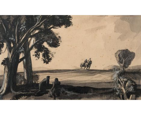 HILDER, Rowland : 'Figures in a Landscape', watercolour signed and dated 1938, 470 x 280 mm, f &amp; g.
