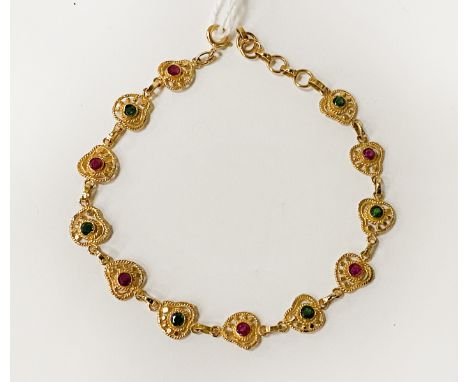 21 CARAT GOLD RUBY &amp; EMERALD BRACELET 5.3 GRAMS