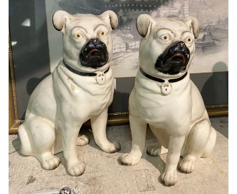 PAIR OF CERAMIC FRENCH BULLDOGS - 24 CMS (H)