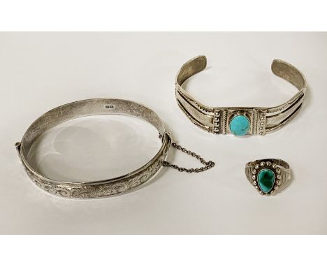 NAVAJO SILVER &amp; TURQUOISE BANGLE &amp; RING WITH A SILVER BANGLE