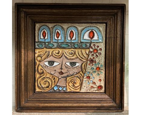 SCANDINAVIAN ENAMEL AND CERAMIC FRAMED TILE - 40 X 40 CMS