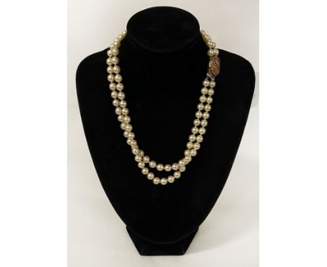 9CT GOLD PEAL NECKLACE (2 ROW) WITH RUBY IN THE CLASP
