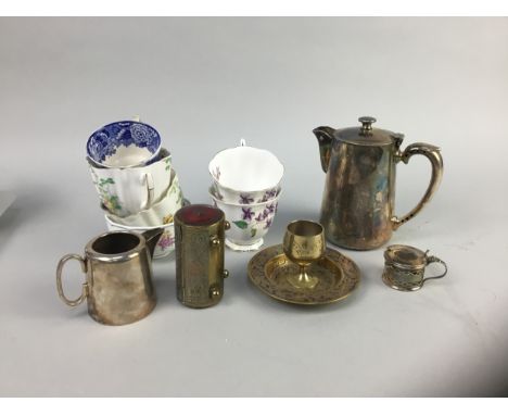 VICTORIA PART TEA SERVICE, with floral decoration, along with other tea ware, a silver plated sweetmeat basket, and other pla