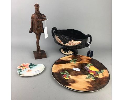 EICHWOLD CERAMIC COMPORT, along with a Tunstall tray, small pin dish and a carved wood figure of Don Quixote (4)
