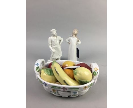 ROYAL COPENHAGEN TRINKET DISH, depicting a spaniel in relief, 10.5cm square, along with a Royal Copenhagen figure of a man, a