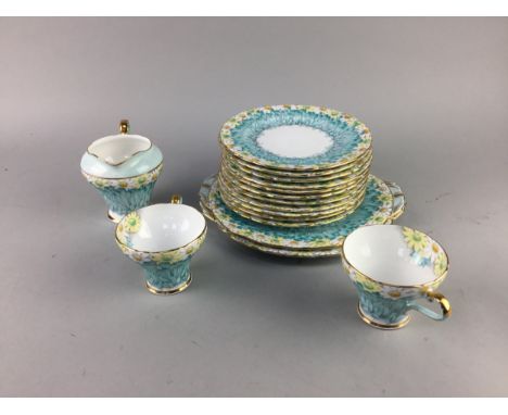 AYNSLEY PART TEA SERVICE, comprising twelve cups, saucers and plates, along with two cake plates and crem jug and sugar bowl,